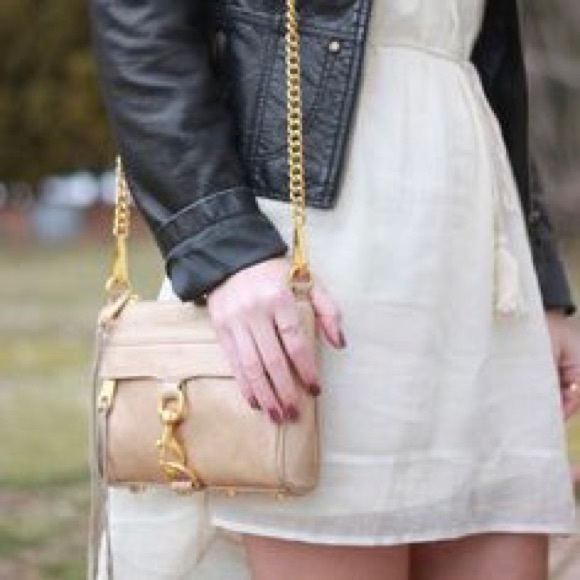 LNWOT REBECCA MINKOFF Mini M.A.C. Leather Crossbody Bag - Gold - Picture 2 of 3